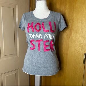 Hollister Gray Tee with Bold Pink Graphic